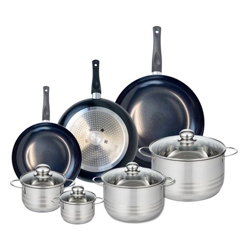 Ensemble De 3 Poêles De Cuisson 24, 28 Et 32 Cm Et 4 Faitouts 12, 14, 20 Et 24 Cm Elo Prima Brillant