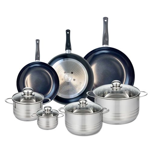 Ensemble De 3 Poêles De Cuisson 24, 28 Et 32 Cm Et 4 Faitouts 12, 16, 20 Et 24 Cm Elo Prima Brillant