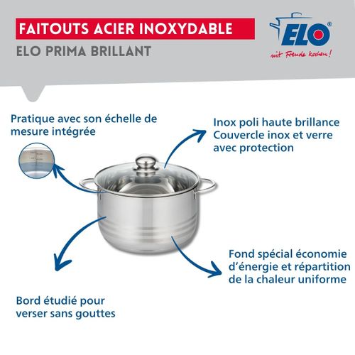 Ensemble De 4 Poêles De Cuisson 20, 24, 28 Et 32 Cm Et 1 Faitout 24 Cm Elo Prima Brillant