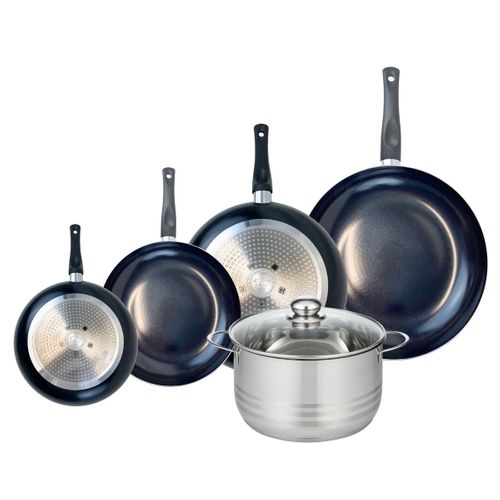 Ensemble De 4 Poêles De Cuisson 20, 24, 28 Et 32 Cm Et 1 Faitout 24 Cm Elo Prima Brillant