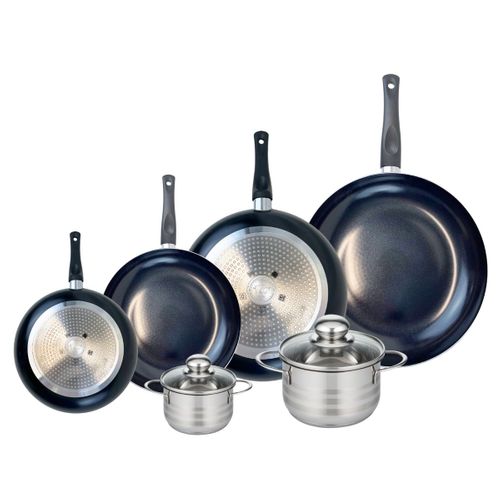 Ensemble De 4 Poêles De Cuisson 20, 24, 28 Et 32 Cm Et 2 Faitouts 12 Et 16 Cm Elo Prima Brillant