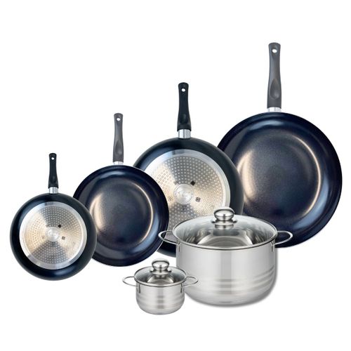 Ensemble De 4 Poêles De Cuisson 20, 24, 28 Et 32 Cm Et 2 Faitouts 12 Et 24 Cm Elo Prima Brillant