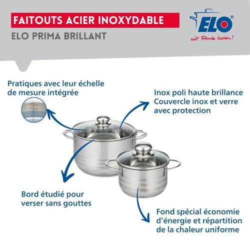 Ensemble De 4 Poêles De Cuisson 20, 24, 28 Et 32 Cm Et 2 Faitouts 14 Et 20 Cm Elo Prima Brillant