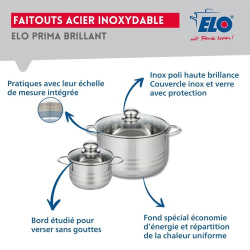 Ensemble De 4 Poêles De Cuisson 20, 24, 28 Et 32 Cm Et 2 Faitouts 14 Et 24 Cm Elo Prima Brillant