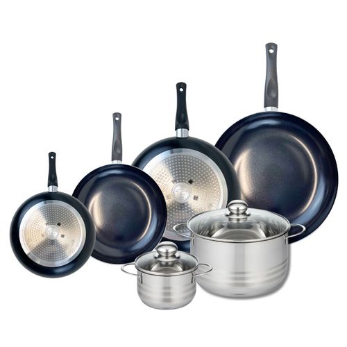Ensemble De 4 Poêles De Cuisson 20, 24, 28 Et 32 Cm Et 2 Faitouts 14 Et 24 Cm Elo Prima Brillant