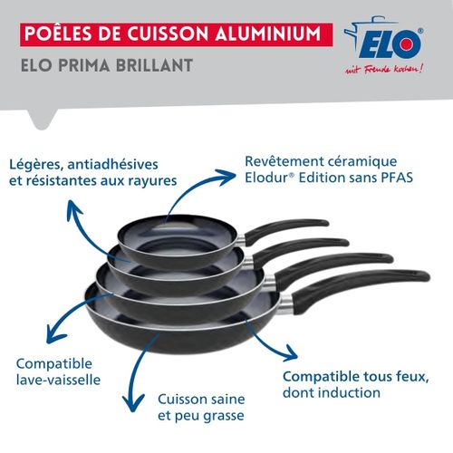 Ensemble De 4 Poêles De Cuisson 20, 24, 28 Et 32 Cm Et 2 Faitouts 16 Et 20 Cm Elo Prima Brillant