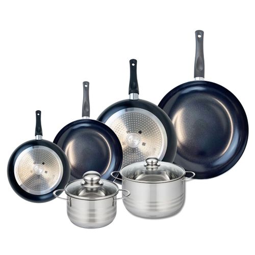 Ensemble De 4 Poêles De Cuisson 20, 24, 28 Et 32 Cm Et 2 Faitouts 16 Et 20 Cm Elo Prima Brillant