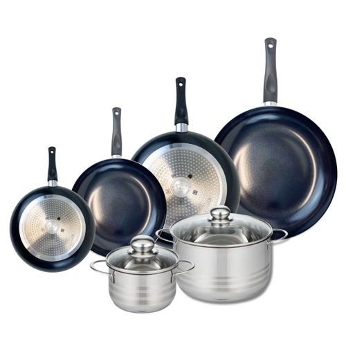 Ensemble De 4 Poêles De Cuisson 20, 24, 28 Et 32 Cm Et 2 Faitouts 16 Et 24 Cm Elo Prima Brillant
