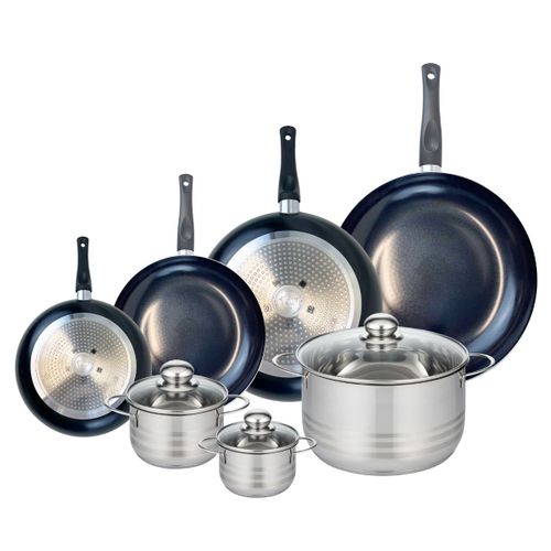 Ensemble De 4 Poêles De Cuisson 20, 24, 28 Et 32 Cm Et 3 Faitouts 12, 16 Et 20 Cm Elo Prima Brillant