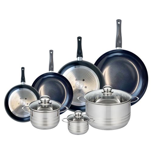 Ensemble De 4 Poêles De Cuisson 20, 24, 28 Et 32 Cm Et 3 Faitouts 12, 16 Et 24 Cm Elo Prima Brillant