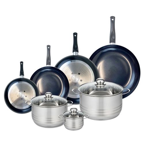 Ensemble De 4 Poêles De Cuisson 20, 24, 28 Et 32 Cm Et 3 Faitouts 12, 20 Et 24 Cm Elo Prima Brillant