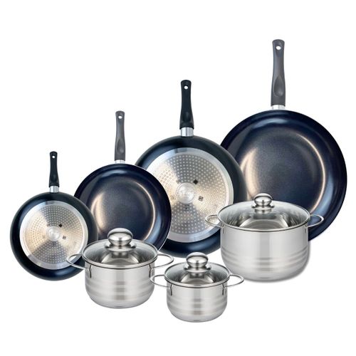 Ensemble De 4 Poêles De Cuisson 20, 24, 28 Et 32 Cm Et 3 Faitouts 14, 16 Et 20 Cm Elo Prima Brillant
