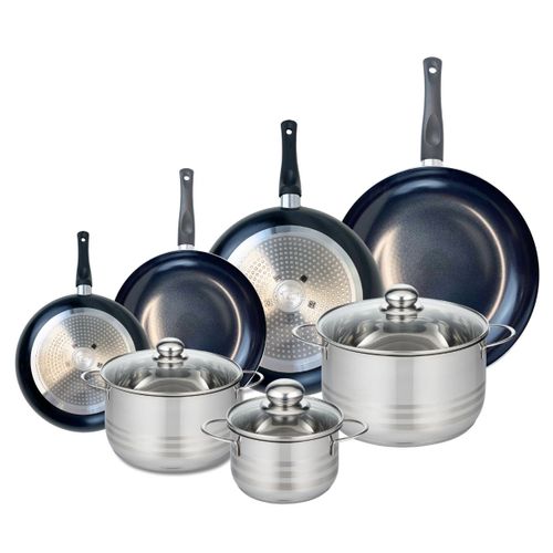 Ensemble De 4 Poêles De Cuisson 20, 24, 28 Et 32 Cm Et 3 Faitouts 16, 20 Et 24 Cm Elo Prima Brillant