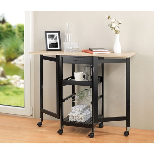 Desserte De Cuisine Dépliante 6 Roulettes - Noir