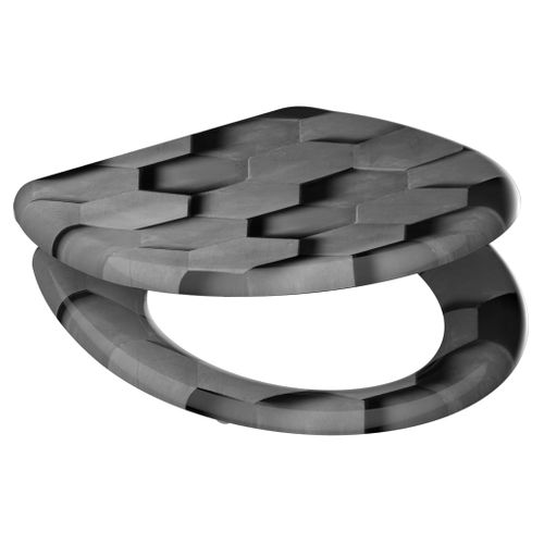 Siège De Toilette Avec Fermeture En Douceur Grey Hexagons