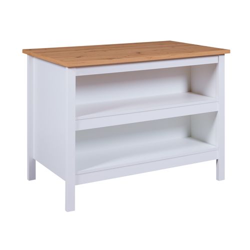 Ilot de cuisine H.91,5 cm LINA imitation chêne et blanc