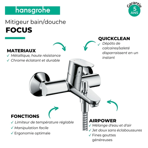 Mitigeur Bain Douche Mécanique Hansgrohe Focus Chromé