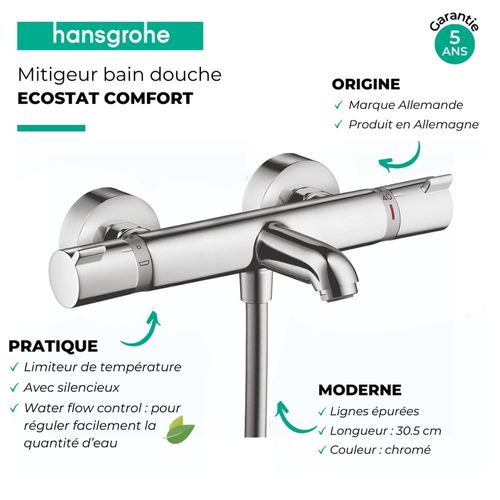 Mitigeur Bain Douche Thermostatique Hansgrohe Ecostat Comfort Chromé