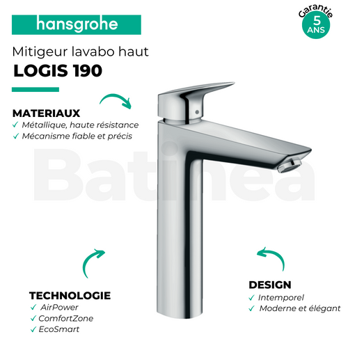 Hansgrohe Mitigeur Lavabo Haut Logis 190 Taille Xl