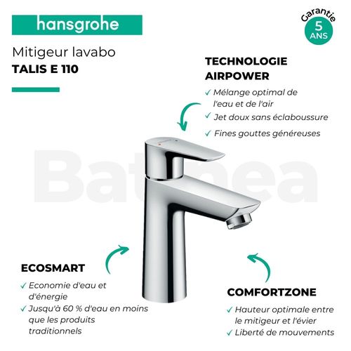 Hansgrohe Mitigeur De Lavabo Talis E 110 Avec Tirette Et Vidage Chrome