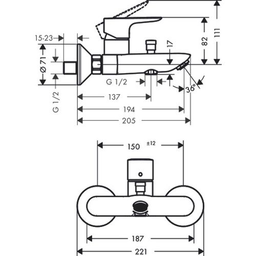 Mitigeur Bain Douche Mécanique Hansgrohe Talis E Chromé