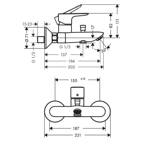 Mitigeur Bain Douche Mécanique Hansgrohe Talis E Chromé