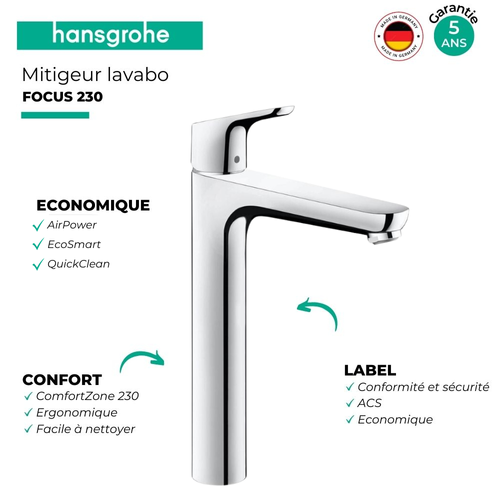 Mitigeur De Lavabo Hansgrohe Focus 230 Avec Tirette Chromé