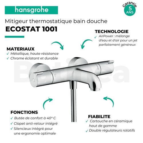 Mitigeur Baignoire Thermostatique Hansgrohe Ecostat 1001 Cl Chromé
