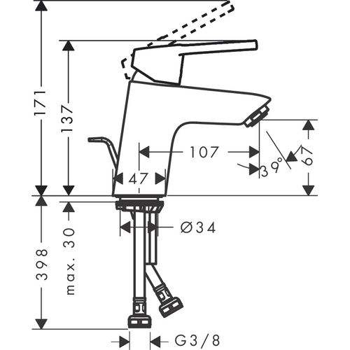 Hansgrohe Mitigeur Lavabo Logis Loop 70, Avec Tirette Et Vidage Synthétique Chromé