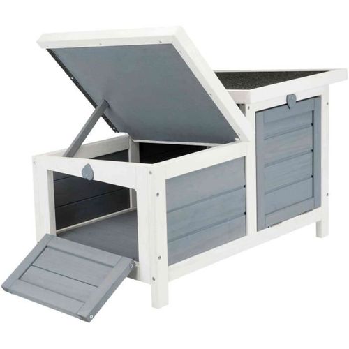 Clapier Habitat Natura - 70 X 43 X 45 Cm - Avec Deux Entrées - Blanc Et Gris - Pour Lapin