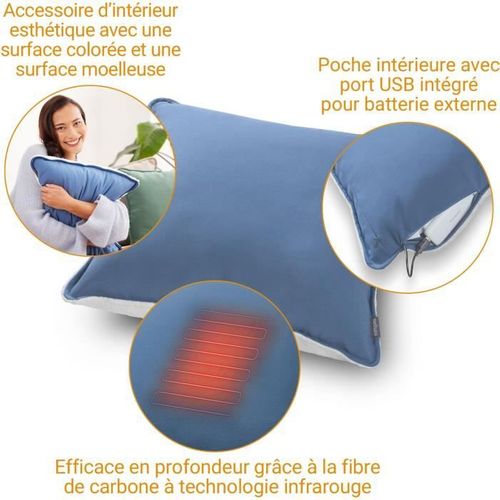 Coussin Chauffant Sans Fil - Hc 150 - 10 W - Double Face Bleu Et Blanc Polaire