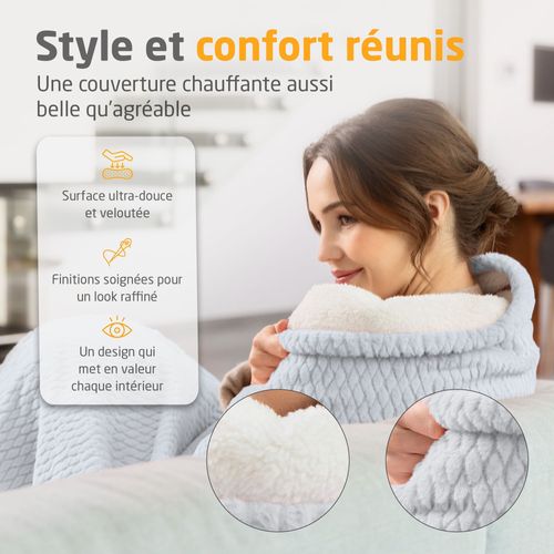 Couverture Chauffante Reversible - Hb 416 - 120 W - 9 Réglages - 180 X 130 Cm - Gris
