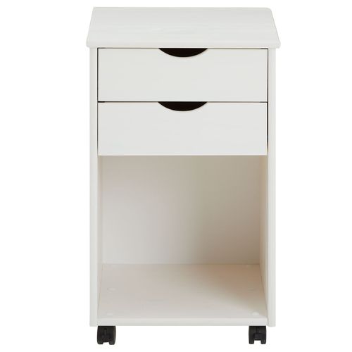 Caisson De Bureau Sur Roulettes Kano, Avec 2 Tiroirs, En Pin Massif Lasuré Blanc