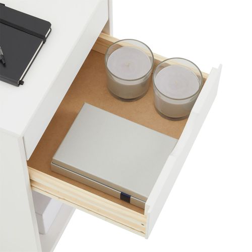 Caisson De Bureau Sur Roulettes Kano, Avec 2 Tiroirs, En Pin Massif Lasuré Blanc