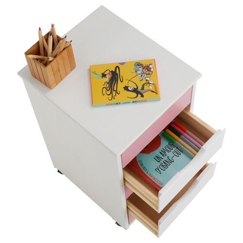 Caisson De Bureau Sur Roulettes Lagos, Avec 5 Tiroirs Lasuré Blanc Et Rose