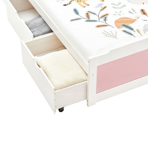 Lit Fonctionnel Mia 90 X 200 Cm, En Pin Massif Lasuré Blanc Et Rose