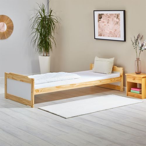 Lit En Pin Fritz, 90 X 200 Cm, Coloris Naturel Et Blanc