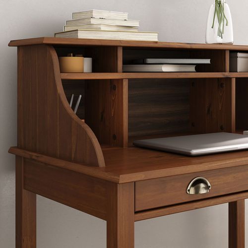 Bureau Secrétaire Marlene, Avec 2 Tiroirs, En Bois Massif - Brun Foncé