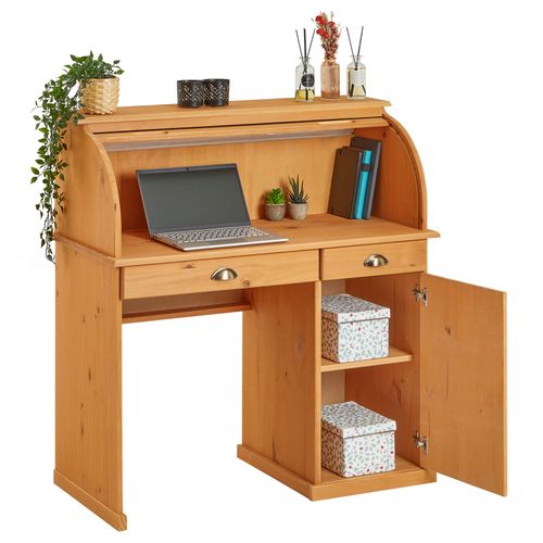 Bureau Secrétaire Tom Avec 2 Tiroirs Et 1 Porte En Pin Massif Lasuré Brun