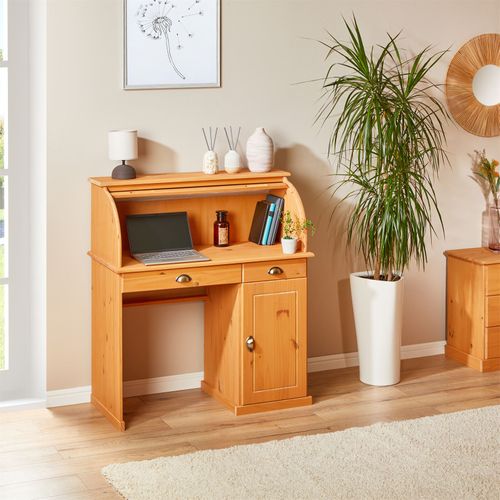 Bureau Secrétaire Tom Avec 2 Tiroirs Et 1 Porte En Pin Massif Lasuré Brun