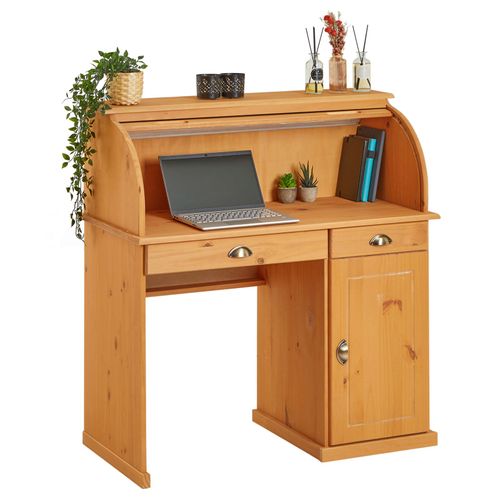 Bureau Secrétaire Tom Avec 2 Tiroirs Et 1 Porte En Pin Massif Lasuré Brun