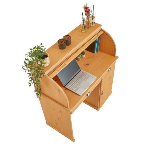 Bureau Secrétaire Tom Avec 2 Tiroirs Et 1 Porte En Pin Massif Lasuré Brun