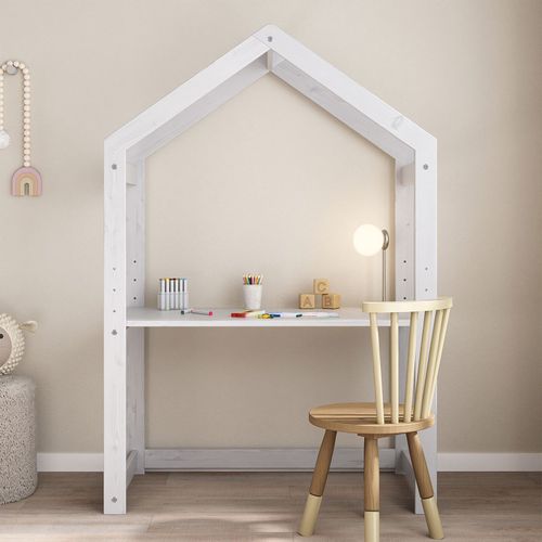 Bureau Cabane Enfant Réglable Lia Montessori En Bois Massif - Blanc
