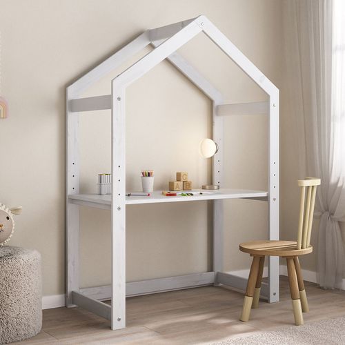 Bureau Cabane Enfant Réglable Lia Montessori En Bois Massif - Blanc