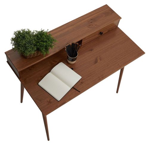 Bureau Malina En Pin Massif Avec 1 Tiroir  Lasuré Brun Foncé