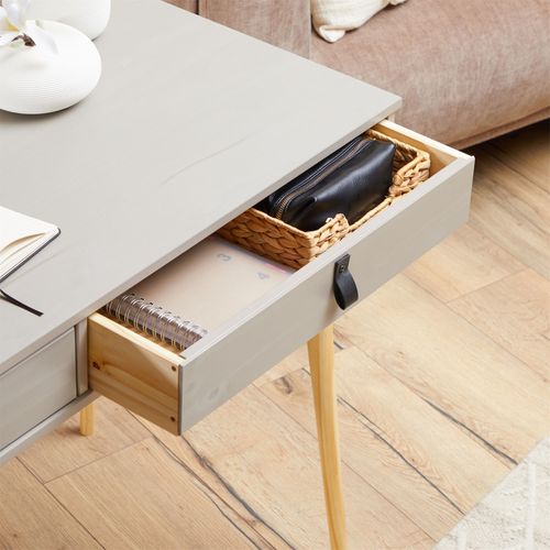 Bureau Wanda En Pin Massif Avec 2 Tiroirs Lasuré Gris Et Naturel