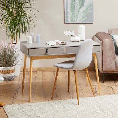 Bureau Wanda En Pin Massif Avec 2 Tiroirs Lasuré Gris Et Naturel