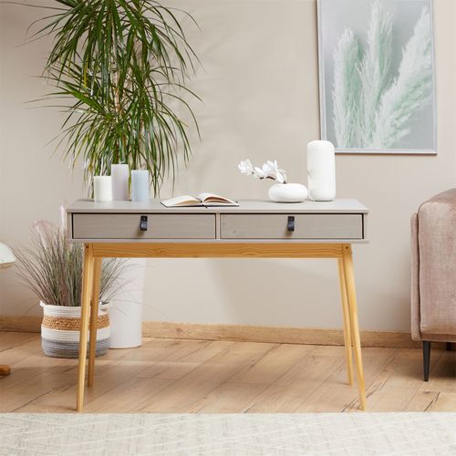 Bureau Wanda En Pin Massif Avec 2 Tiroirs Lasuré Gris Et Naturel