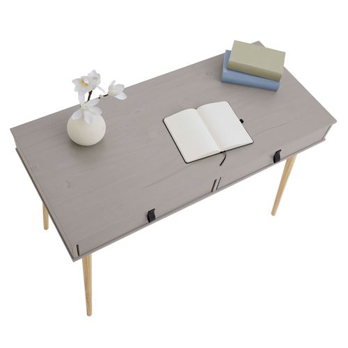 Bureau Wanda En Pin Massif Avec 2 Tiroirs Lasuré Gris Et Naturel