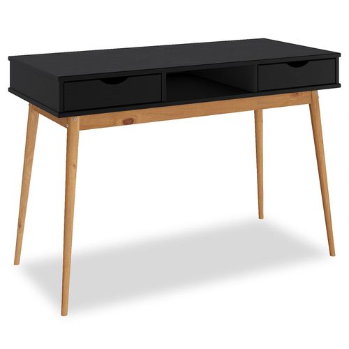 Bureau Stefano En Pin Massif Avec 2 Tiroirs Et 1 Niche - Coloris Noir Et Chêne